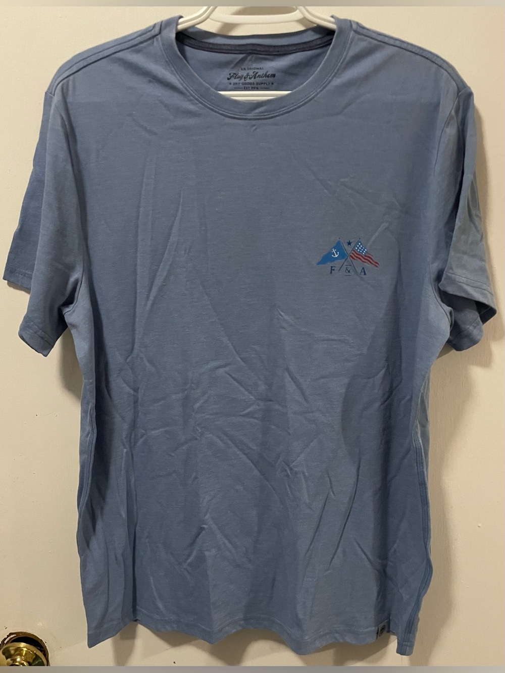 Flag & Anthem Men’s Light Blue Short Sleeves T-Shirt Crew Neck Top Size Medium M